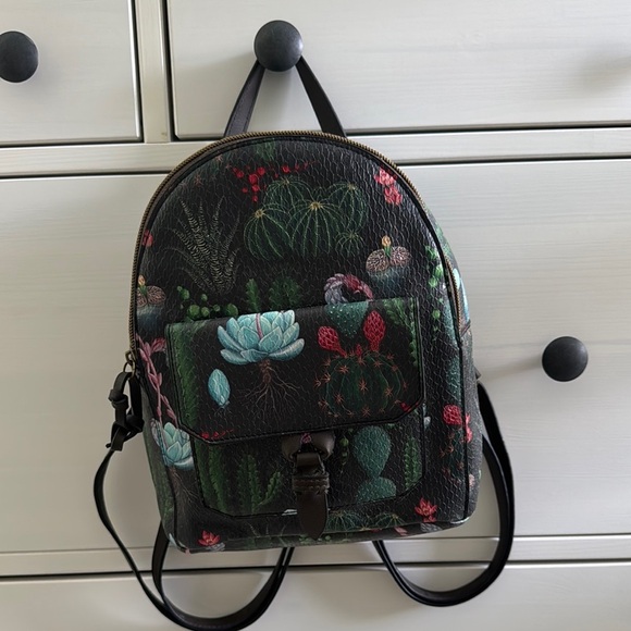 Floral Succulent Small Black Backpack Faux Leather - Picture 1 of 6
